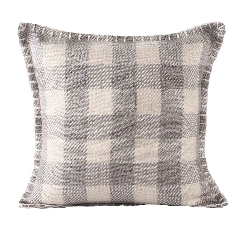 Handwoven Plaid Square Throw Pillow - 18" - Gray and Cream