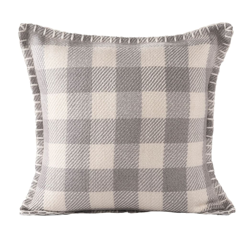 Handwoven Plaid Square Throw Pillow - 18" - Gray and Cream