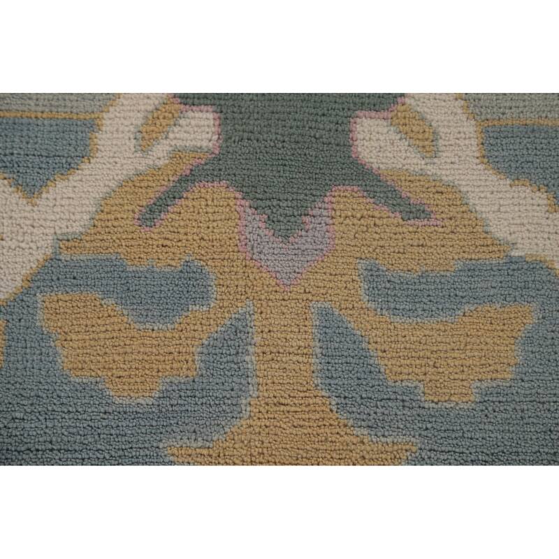 Light Blue Oushak Area Rug Hand-Knotted Transitional Wool Carpet - 9'1" x 11'9"