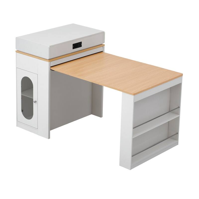 57.7" Kitchen Island with Extendable Top on Wheels, Kitchen Dining Table, Bar Table with Drawers and Power Outlet