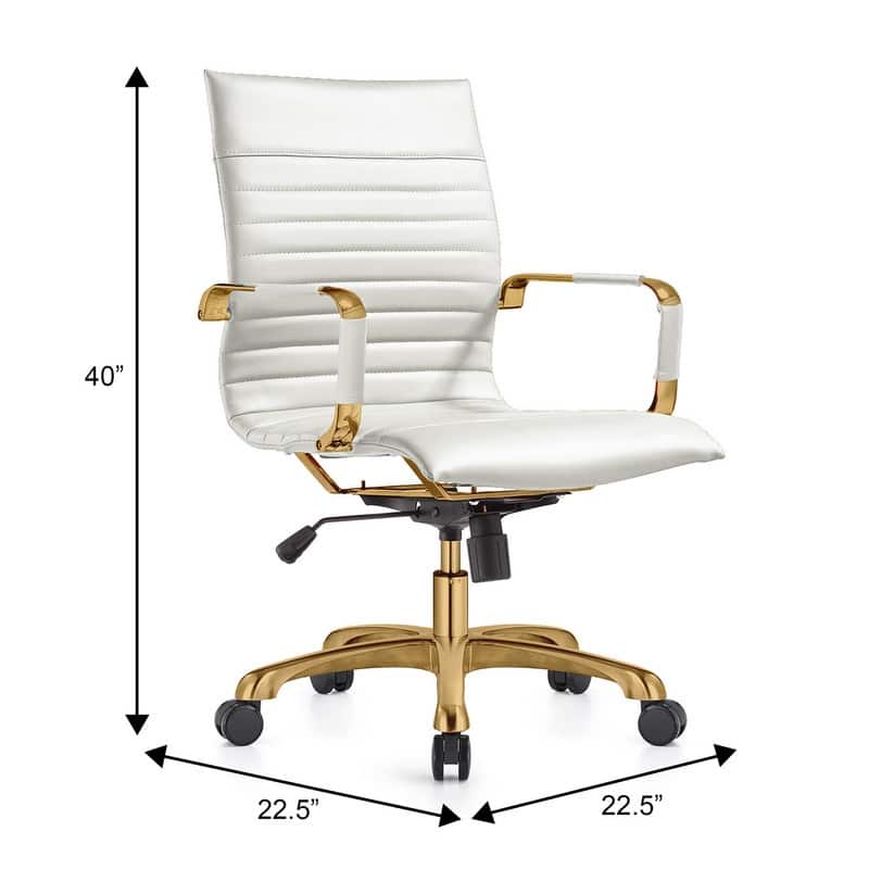 Harris Modern Gold Frame Leather Office Chair with Padded Seat, Adjustable Height, 360° Swivel, and Smooth Rolling Casters