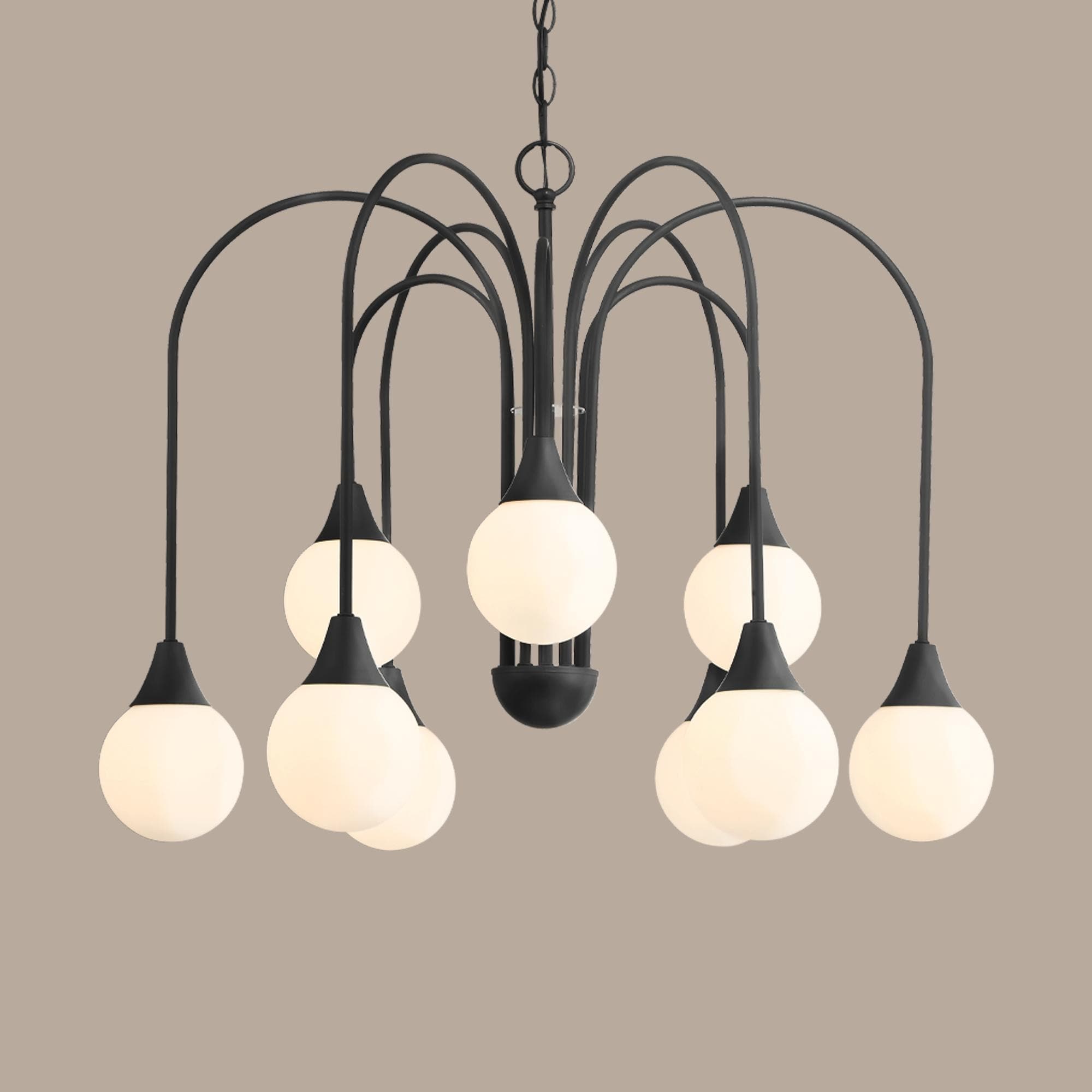 Hunter Valadon Matte Black with Cased White Glass 9-Light Chandelier - Dining, Living, Entry, Kitchen - Contemporary