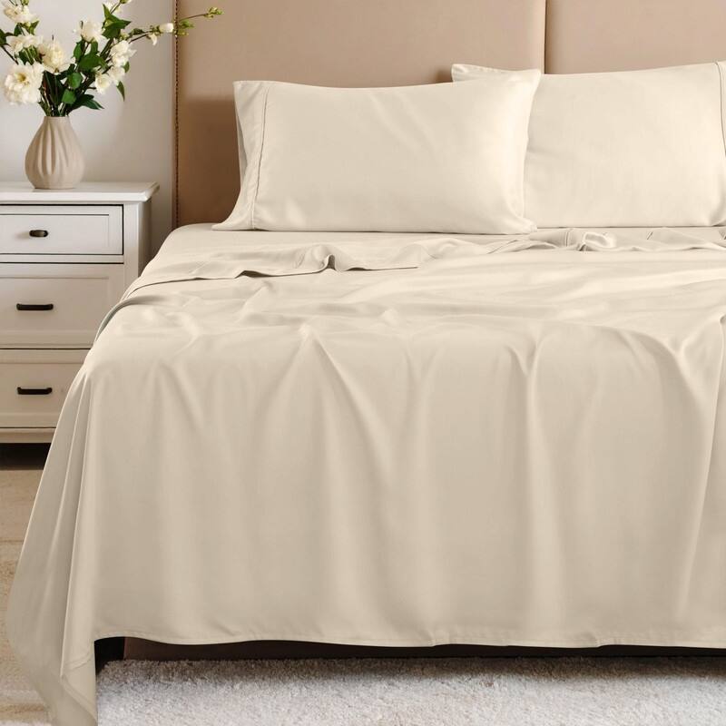 Blue Nile Mills 4 Piece Rayon From Bamboo Sheets 300 Thread Count - Solid Deep Pocket - Full - Ivory