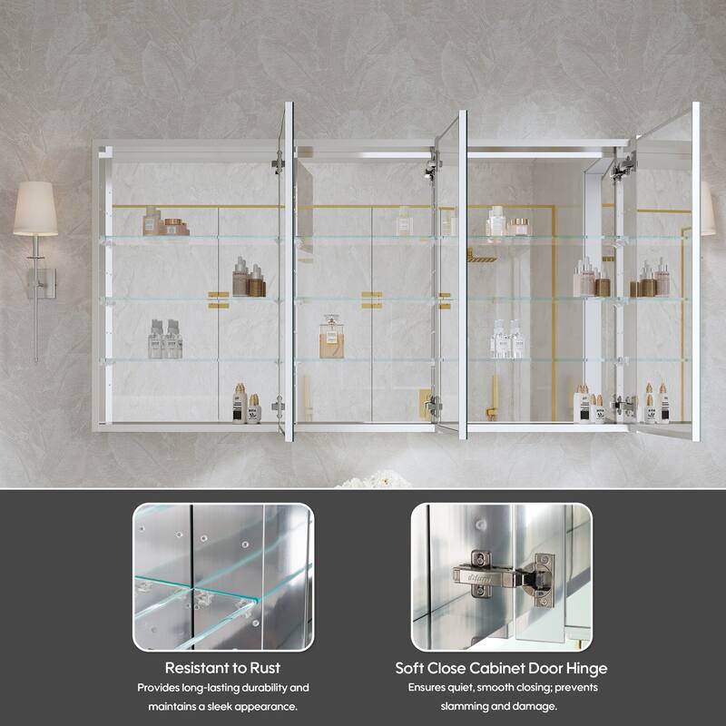 52''/56''W X 30''H Recessed Or Surface Wall Mount Bathroom Medicine Cabinet With Adjustable Glass Shelves