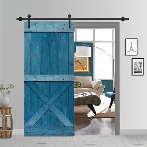 CALHOME Mini X Pre Assembled Stained Sliding Barn Door w/ Hardware Kit