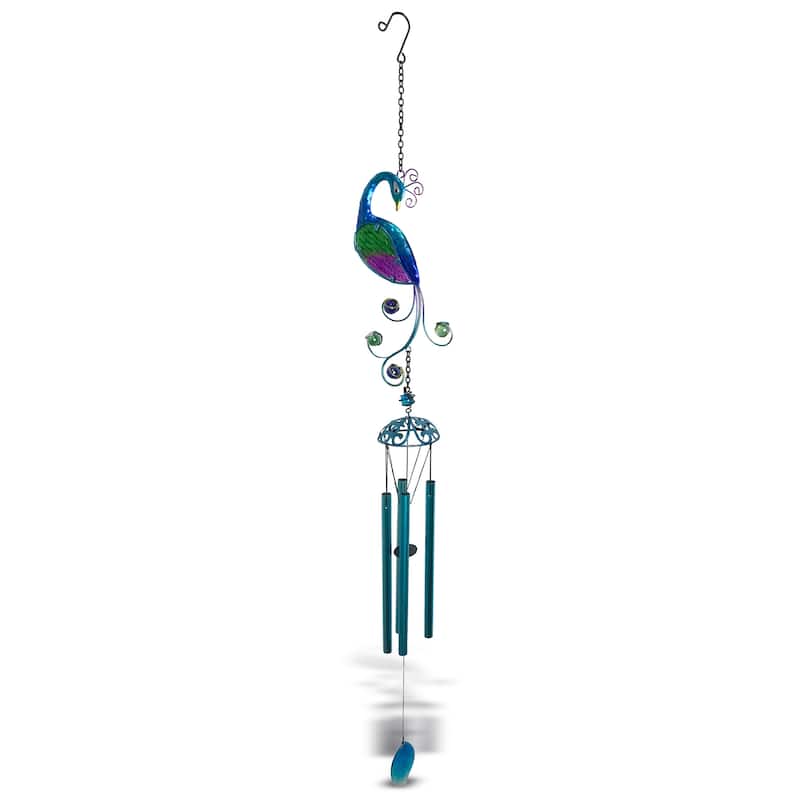 CoTa Global Peacock Wind Chime - Handmade Glass And Metal Chime - Multicolor - 40.9 inches