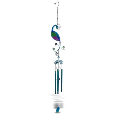 CoTa Global Peacock Wind Chime - Handmade Glass And Metal Chime - Multicolor - 40.9 inches