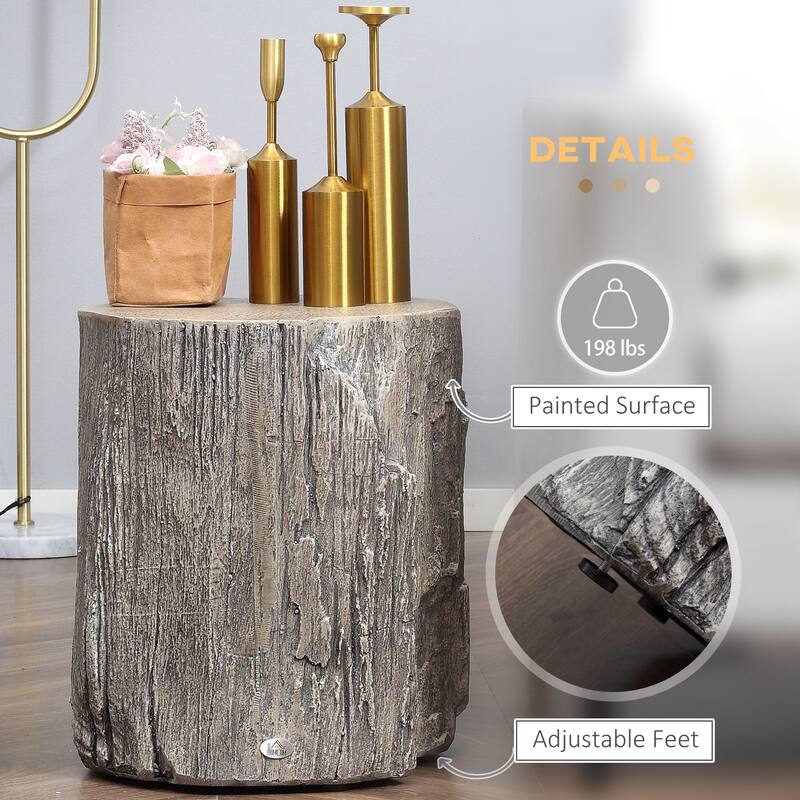 HOMCOM Decorative Side Table with Round Tabletop, Tree Stump Shape End Table with Wood Grain Finish, for Indoors and Outdoors