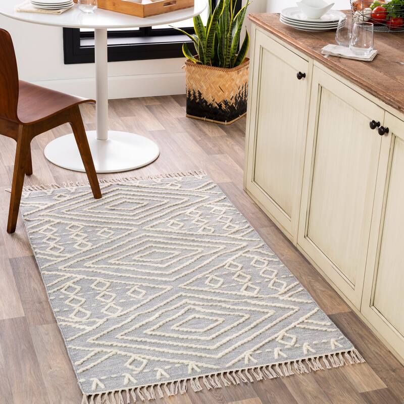 Livabliss Harris Handmade Cotton Boho Nomad Area Rug - 3' x 5' - Grey