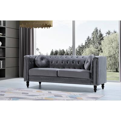 US Pride Vivian Classic Velvet Kittleson Nailhead Chesterfield Sofa