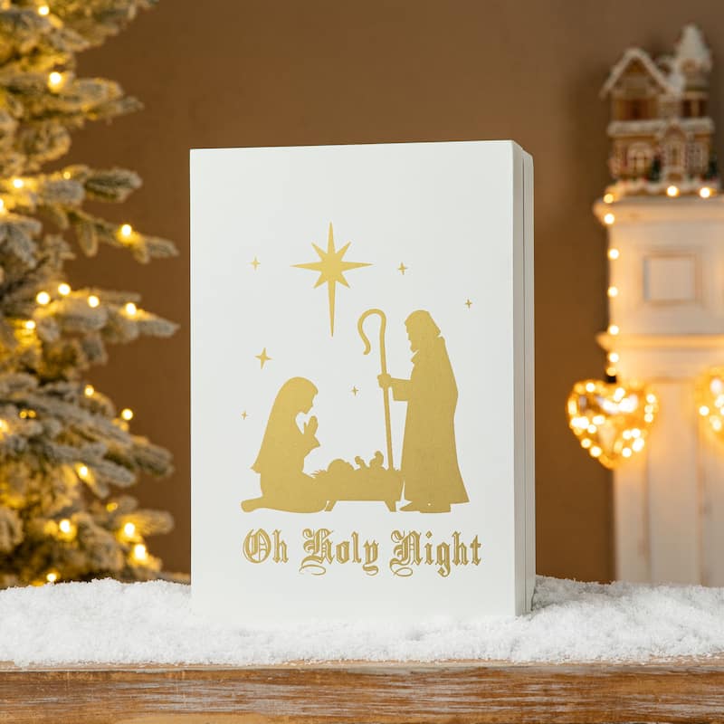 Glitzhome 17"L Lighted Wooden Nativity Advent Calendar for Adults & Kids Christmas Decoration - Nativity Advent Calendar