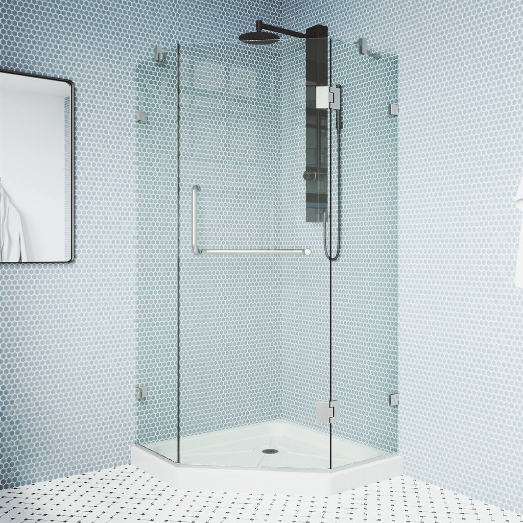 VIGO Piedmont 40"D x 40"W x 77"H Frameless Hinged Neo-Angle Shower Enclosure and Low-Profile Base