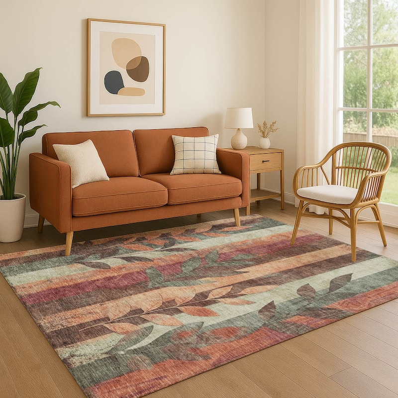 Premium Washable Super Soft Modern Floral Mayfield Rug - Terracotta - 10' x 14'