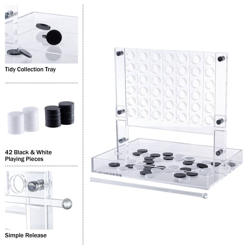 Acrylic 4 in a Row Game – Fun Strategy Game and Tabletop Decoration by Trademark Games (Black and White)