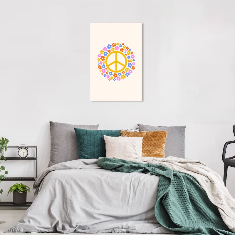Wynwood Studio Canvas Entertainment and Hobbies Colorful Floral Peace Yellow Modern & Contemporary Wall Art Canvas Print
