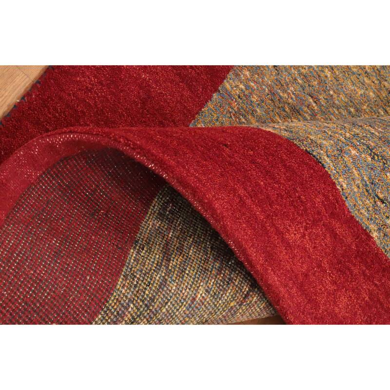Hand Knotted Oriental 100% Wool Carpet Tribal Modern Red Gabbeh Area Rug - 7' 7'' X 5' 3''