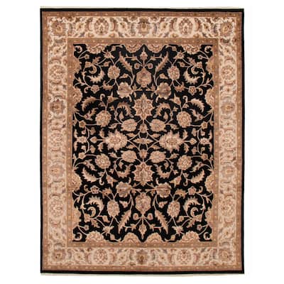 ECARPETGALLERY Hand-knotted Finest Agra Jaipur Black Viscose, Wool Rug - 7'10 x 10'3