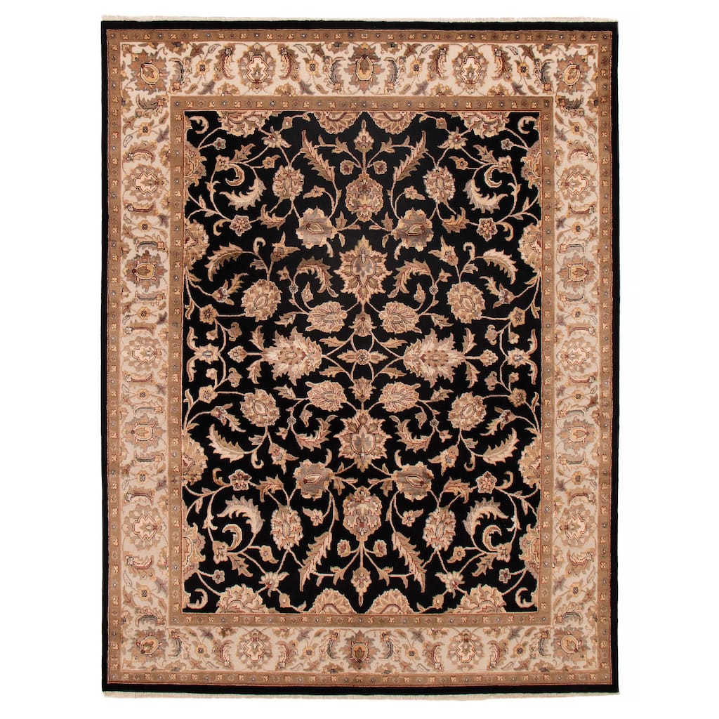 ECARPETGALLERY Hand-knotted Finest Agra Jaipur Black Viscose, Wool Rug - 7'10 x 10'3