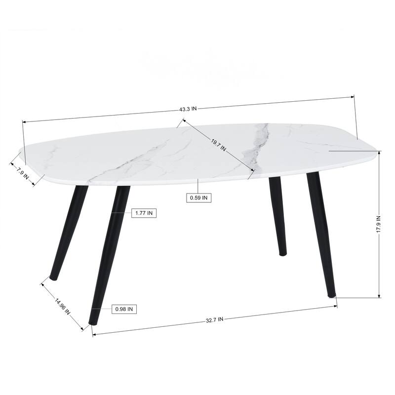 Homylin 43" Modern Faux Marble Coffee Table with Black Metal Legs