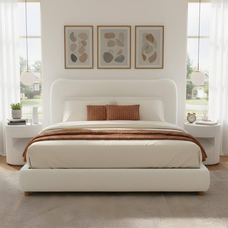 Christopher Knight Home-Upholstered Bed Frame with Curved Headboard