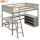 preview thumbnail 13 of 55, Full Size Wooden Loft Bed with Desk and Shelves, Space-Saving Design