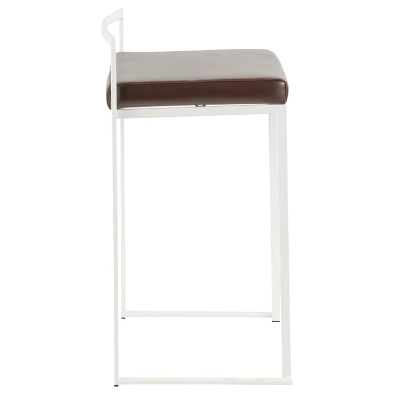 Lumisource Counter Stool in White with Grey Faux Leather - Set of 2 - 16"Lx17.5"Wx31"H