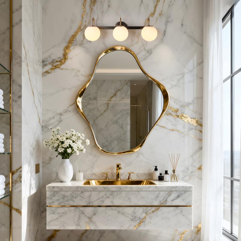 Aladari Modern Gold 3-Light Bathroom Vanity Lights Opal Glass Wall Sconces