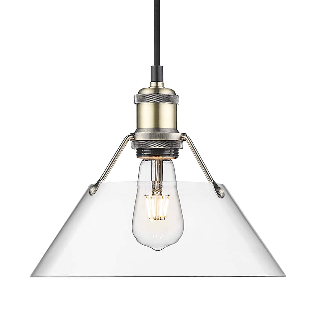 Yep by Golden Lighting Orwell 1-light 10in Pendant in Aged Brass and Clear Glass - Gold