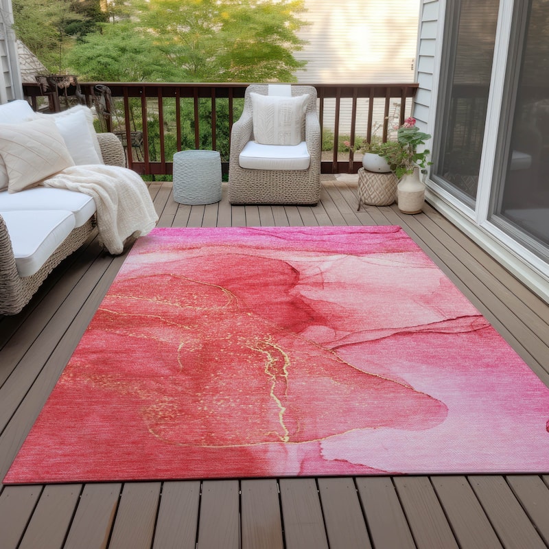 Machine Washable Indoor/ Outdoor Abstract Chantille Rug