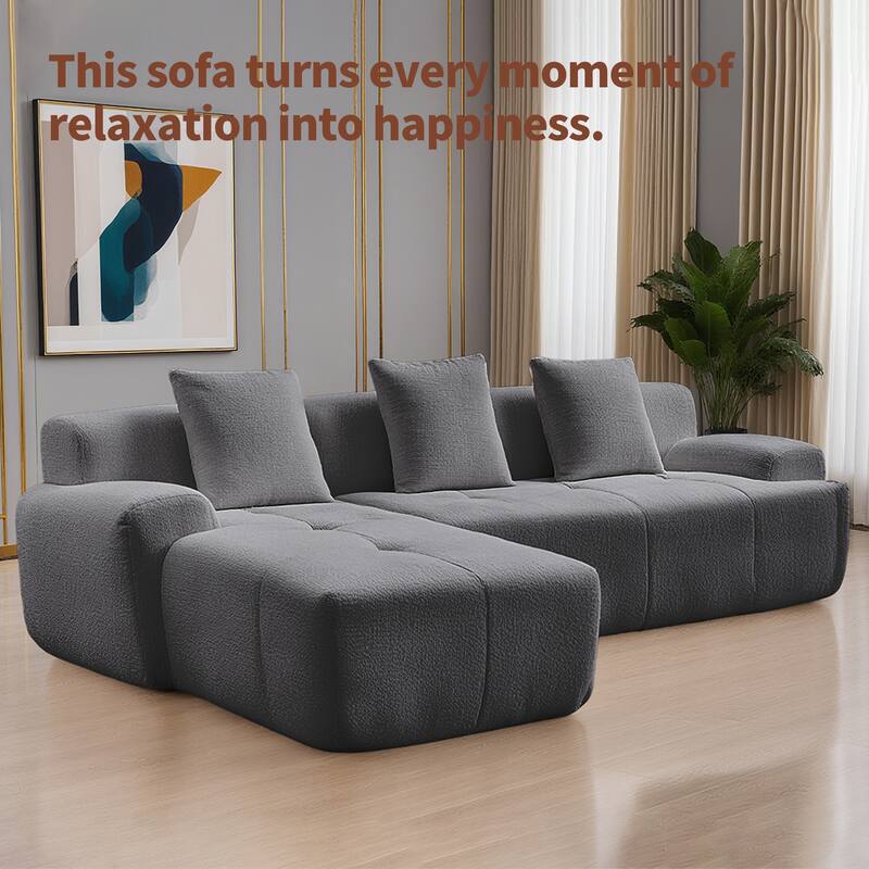 Modular Sectional Sofa with L-Shape Chaise Lounge, Corduroy Upholstered Cloud Sofa, Full-Compressed Corner Deep Seat Sofa