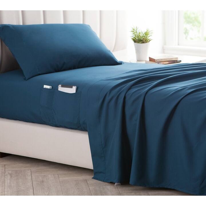 BYB Bedside Pocket Bed Sheet Set - nightfall navy - California King