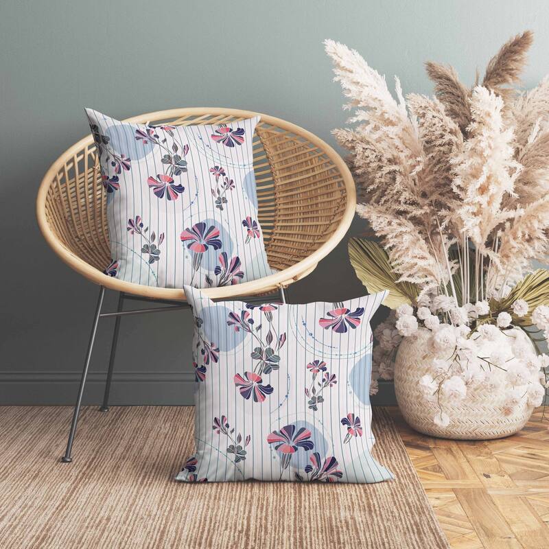 Circular Garden Faux Suede Reversible Throw Pillow OffWhite and Blue