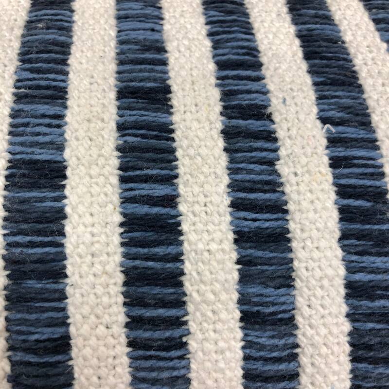 Striped Embroidered Cotton Throw Pillows - 22" - Blue and White - Set of 2