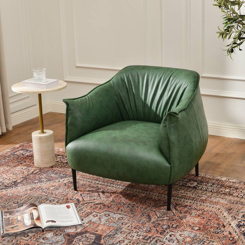 KINWELL 33" Wide Faux Vegan Leather Upholstery Barrel Accent Chair