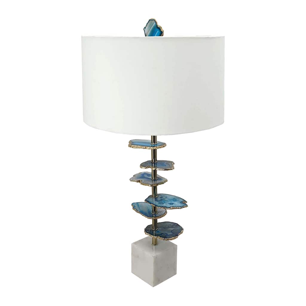 Agate Slice Table Lamp with Drum Shade - 29.5" - White and Blue