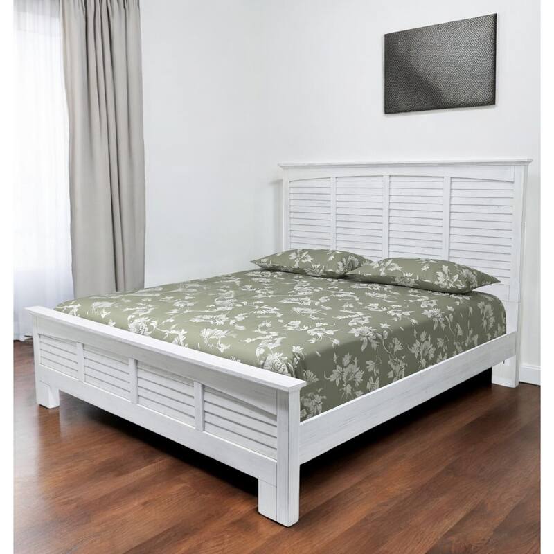 HomeRoots White Plantation Shutter Distressed Solid Wood King Bed Frame - King