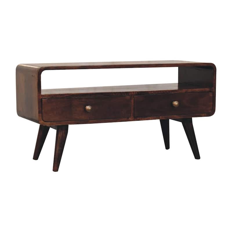 Artisan Furniture Solid Wood Curved California Walnut Media Unit, Brown with 2 drawers and 1 Shelf - n/a