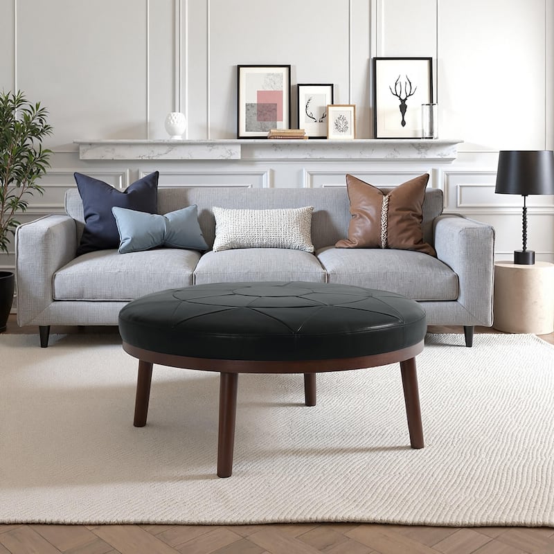 34.5" W Full-Grain Genuine Italian Leather Ottoman by Lumibee