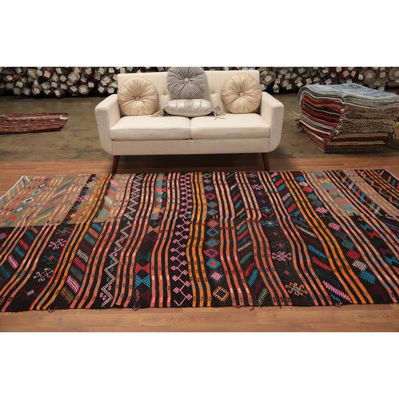 Hand Woven Oriental 100% Wool Carpet Southwestern Tribal Multi-Colored Kilim Area Rug - 10' 10'' X 6' 0''