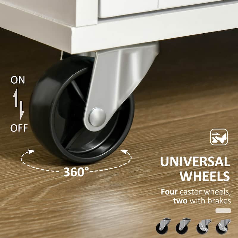 Mobile Kitchen Island with Rubberwood Top, Lockable Rolling Wheels, 2 Drawers & Adjustable Shelves, Portable Kitchen Cart