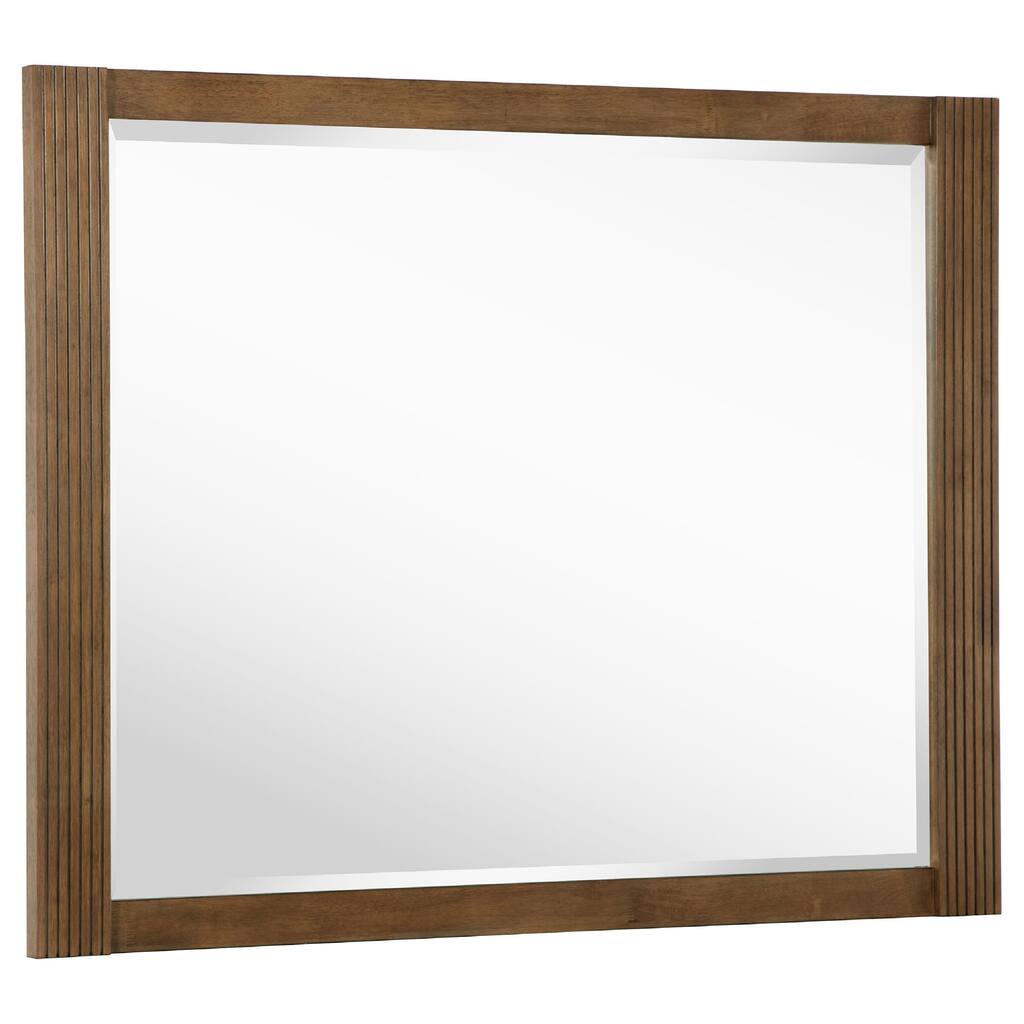 Reon Dresser Mirror, Ash Brown Wood Frame, Vertical Fluting, 38 Inch - Ash Brown