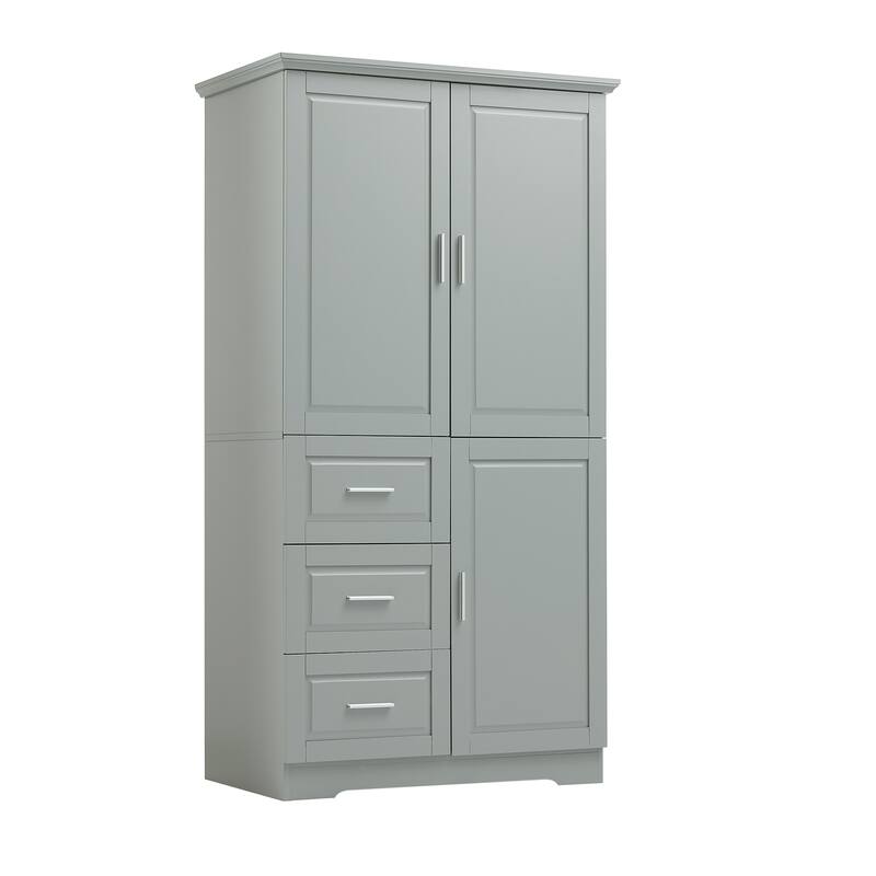 Roomfitters Tall & Wide Bathroom Storage Cabinet, Modern MDF Linen Tower with 3 Drawers & Adjustable Shelves