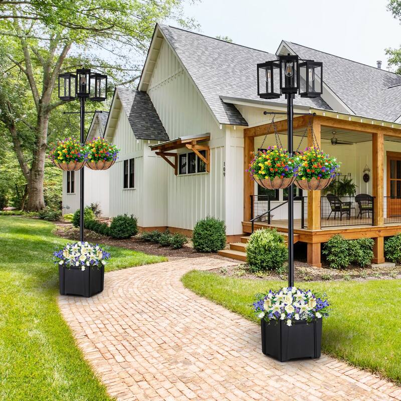 C Cattleya 3-Light 77.5in Solar Outdoor Post Light with Planter (Bulb Included)