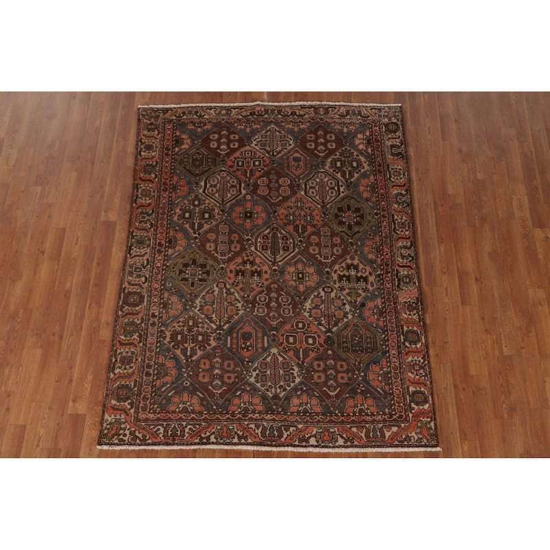 Vegetable Dye Bakhtiari Persian Antique Rug Hand-Knotted Wool Carpet - 4'11" x 6'4"
