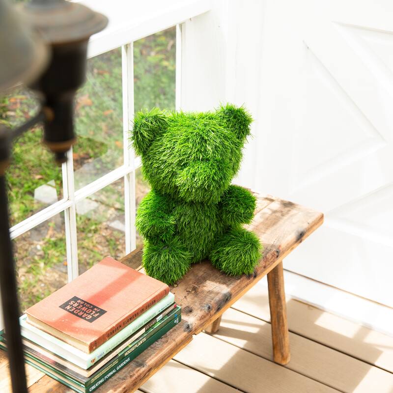 14-in UV Resistant Artificial Grass Garden Plush Topiary Bear - Green