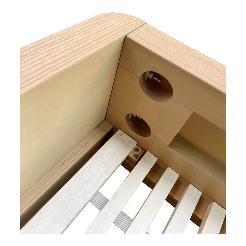 NADAAL STUDIOS Ever Queen Bed Frame, Top-Grain Leather Headboard, Solid Oak Legs, Oak Veneer Frame, Brown