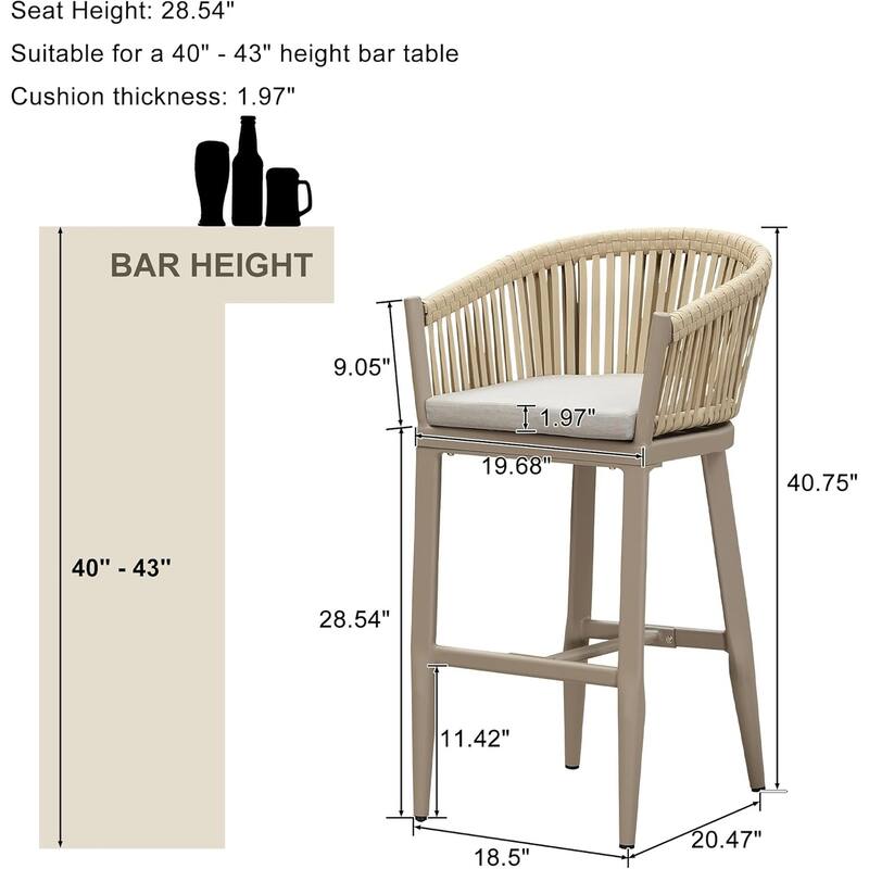 PURPLE LEAF 2 Set of Modern Bar Stool with Backrest and Arm Aluminum Legs Cushion include