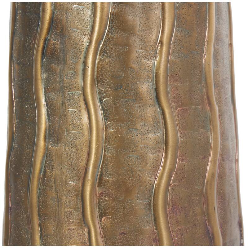 Brass Metal Snakeskin Inspired Vase with Dimensional Wavy Accents