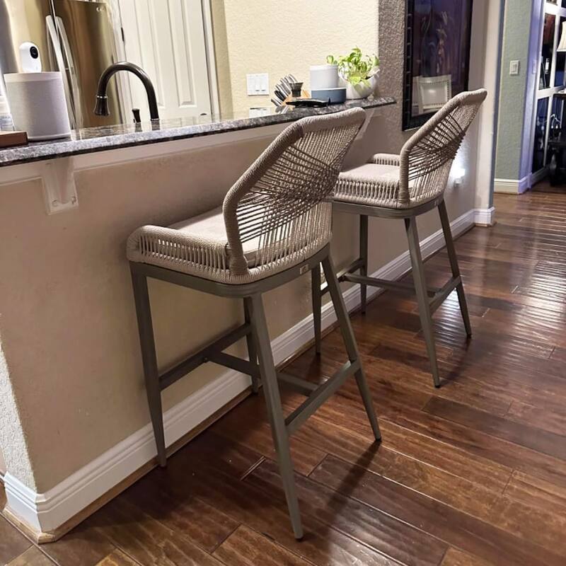 PURPLE LEAF 2 Set Outdoor Bar Stool Chair Set, Modern Counter Height Stool, Cushion Included