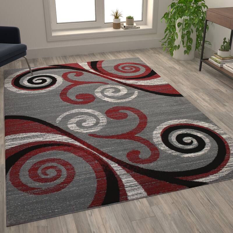 Modern Distressed Swirl Abstract Style Indoor Area Rug